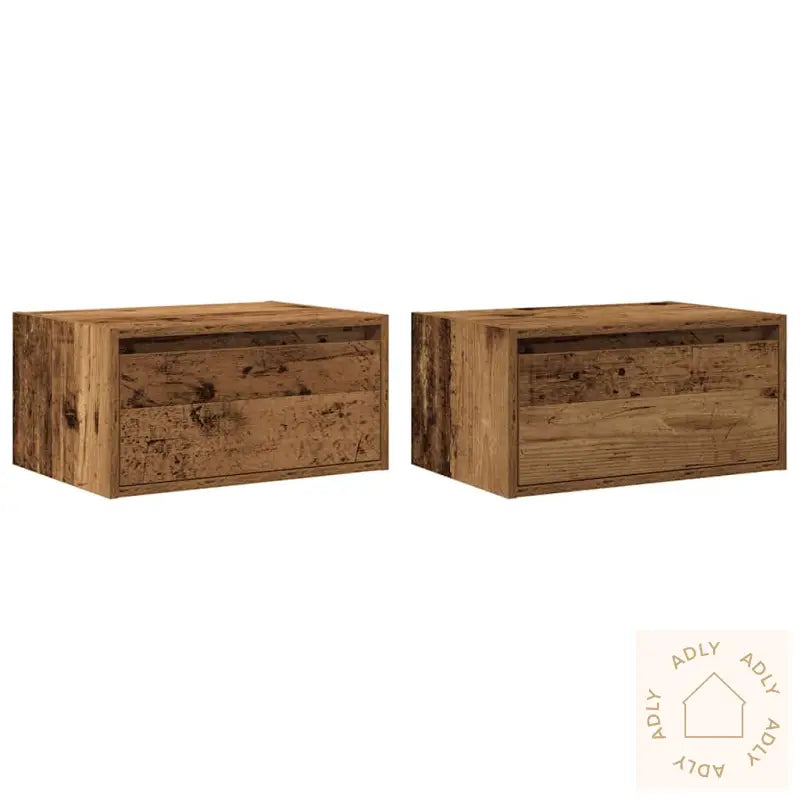 Vegghengte Nattbord Med Led-Lys 2 Stk Gammelt Tre