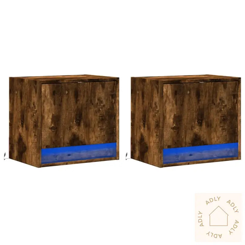 Vegghengte Nattbord Med Led-Lys 2 Stk Røkt Eik