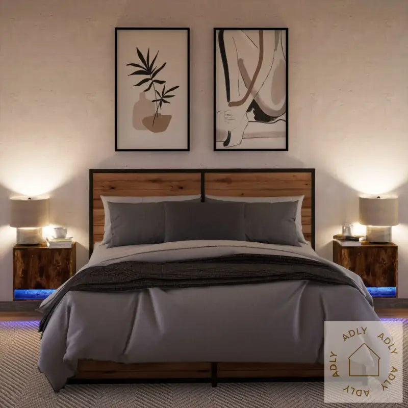 Vegghengte Nattbord Med Led-Lys 2 Stk Røkt Eik