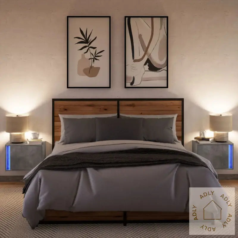 Vegghengte Nattbord Med Led-Lys 2 Stk Betonggrå