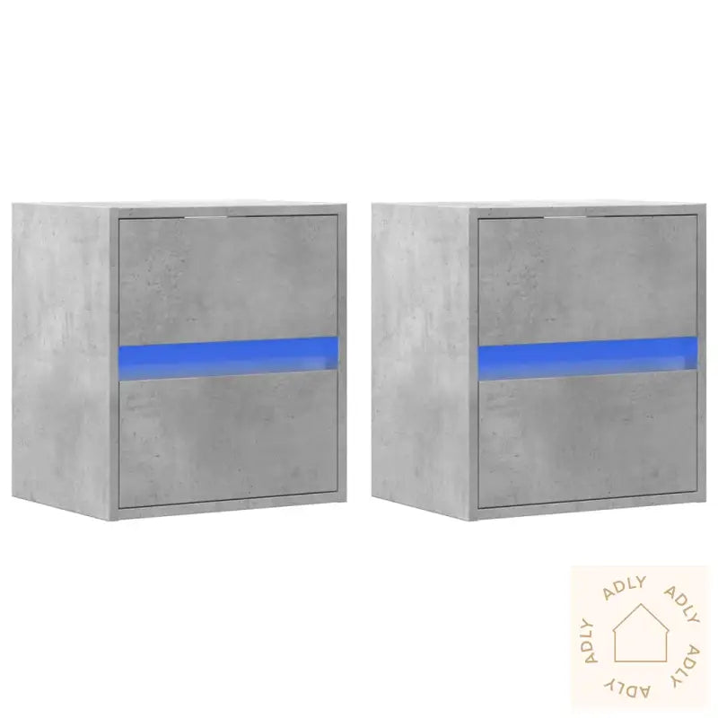 Vegghengte Nattbord Med Led-Lys 2 Stk Betonggrå