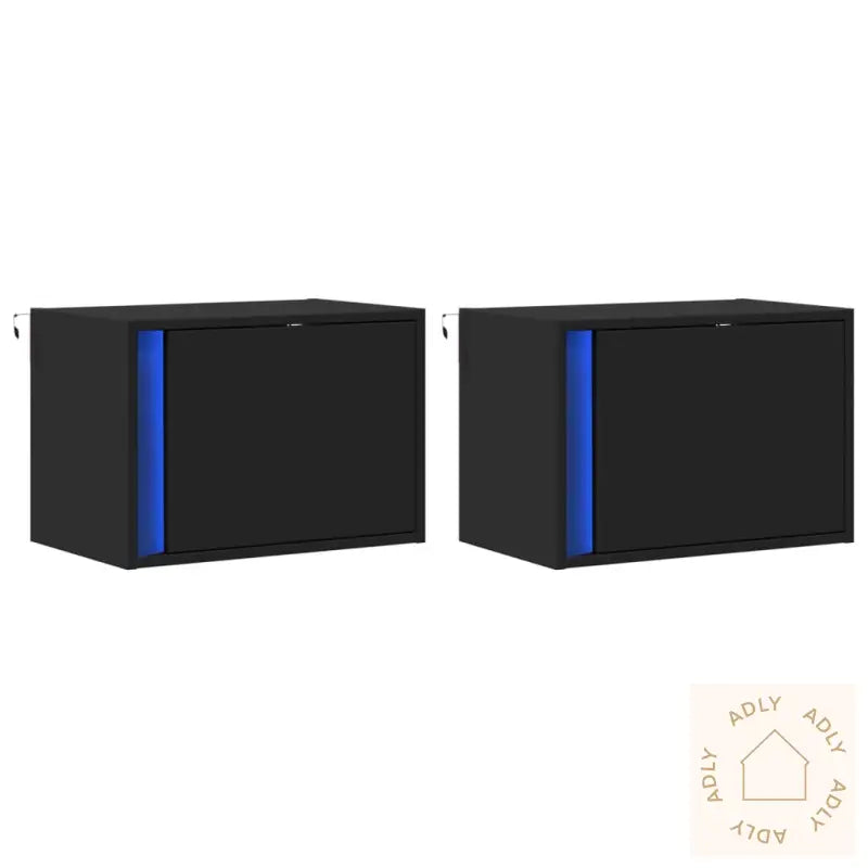 Vegghengte Nattbord Med Led-Lys 2 Stk Svart