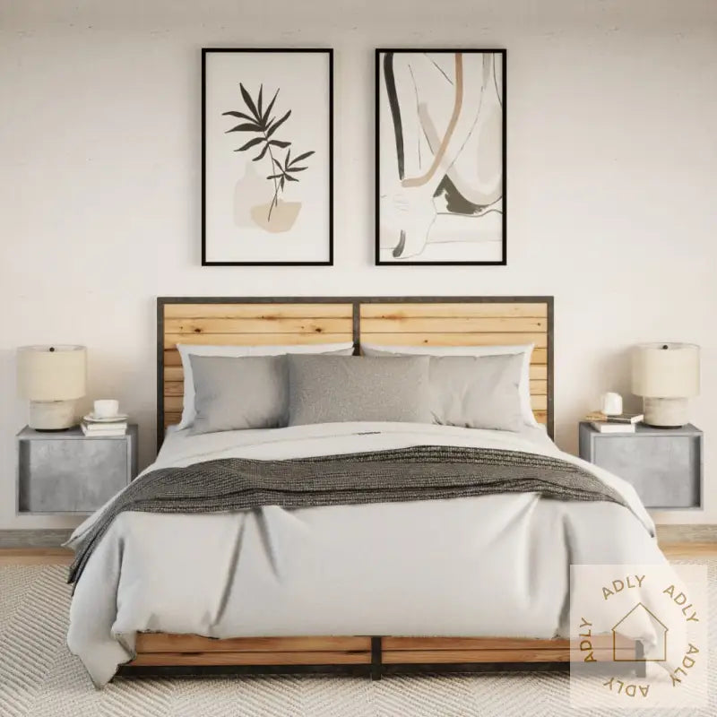 Vegghengte Nattbord Med Led-Lys 2 Stk Betonggrå