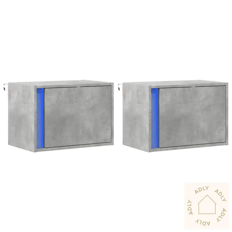 Vegghengte Nattbord Med Led-Lys 2 Stk Betonggrå
