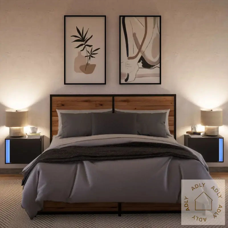 Vegghengte Nattbord Med Led-Lys 2 Stk Svart