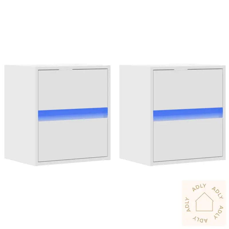 Vegghengte Nattbord Med Led-Lys 2 Stk Hvit