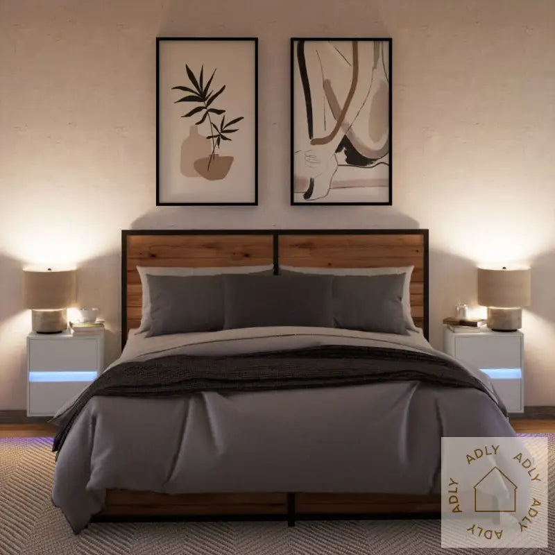 Vegghengte Nattbord Med Led-Lys 2 Stk Hvit