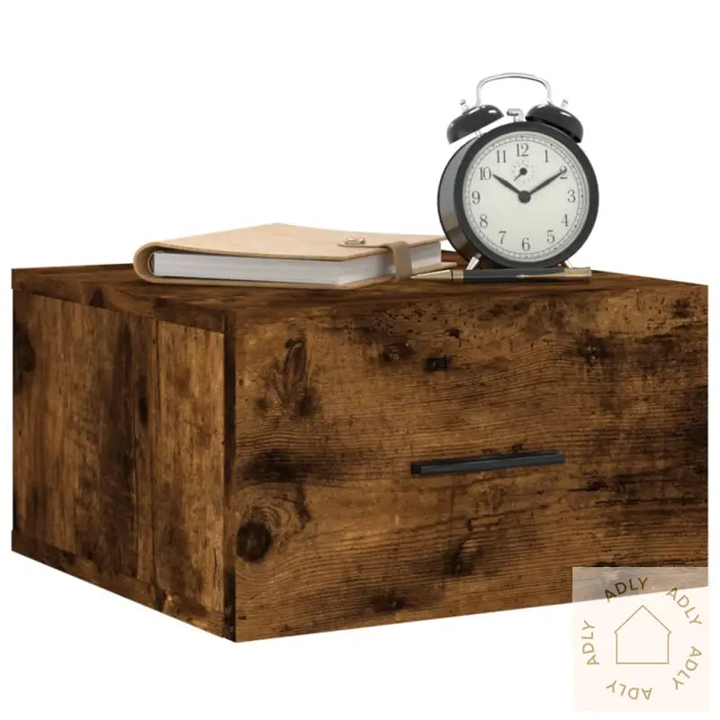 Veggmonterte Nattbord 2 Stk Røkt Eik 35X35X20 Cm