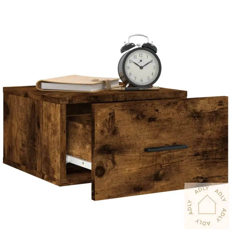 Veggmonterte Nattbord 2 Stk Røkt Eik 35X35X20 Cm