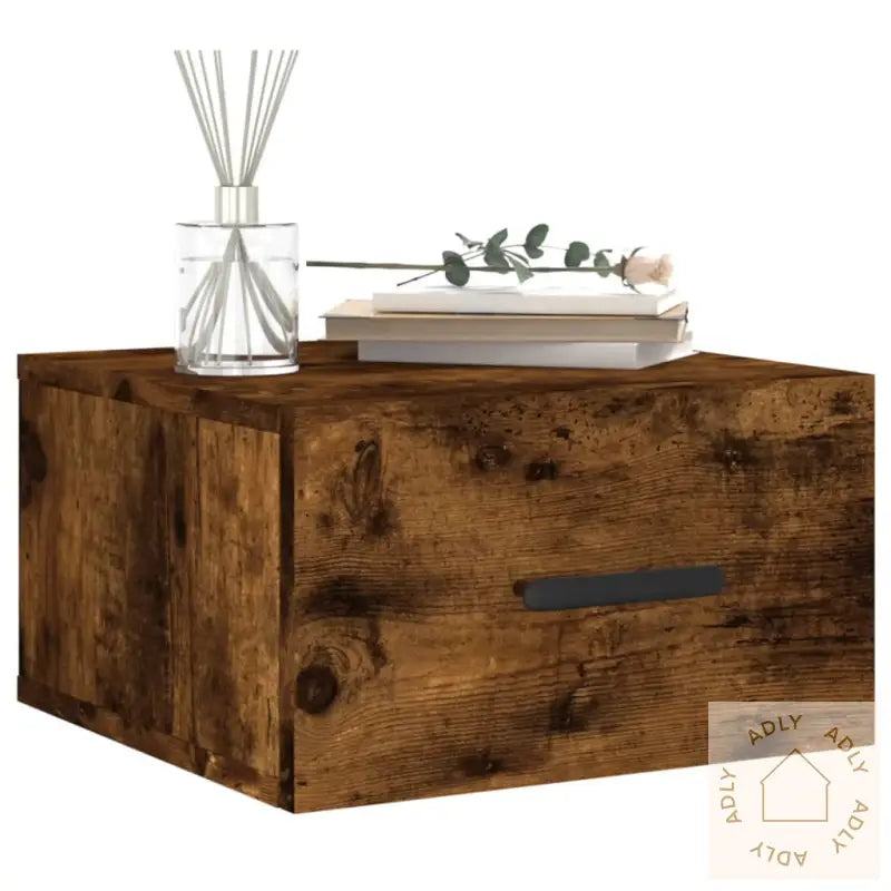 Veggmonterte Nattbord 2 Stk Røkt Eik 35X35X20 Cm