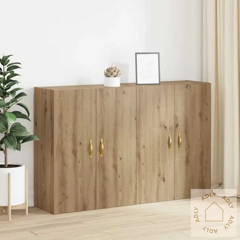 Vegghengte Skap Med Hylle Med Lagring Med Dør 2 Pcs Artisan Eik 69.5 X 34 X 90 Cm