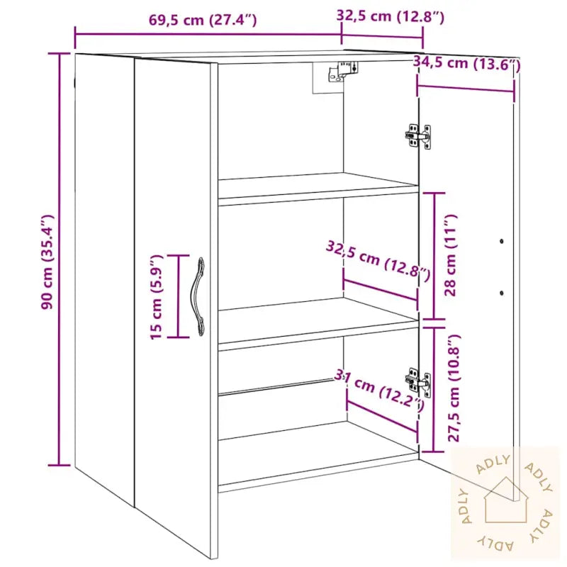 Vegghengte Skap Med Hylle Med Lagring Med Dør 2 Pcs Artisan Eik 69.5 X 34 X 90 Cm