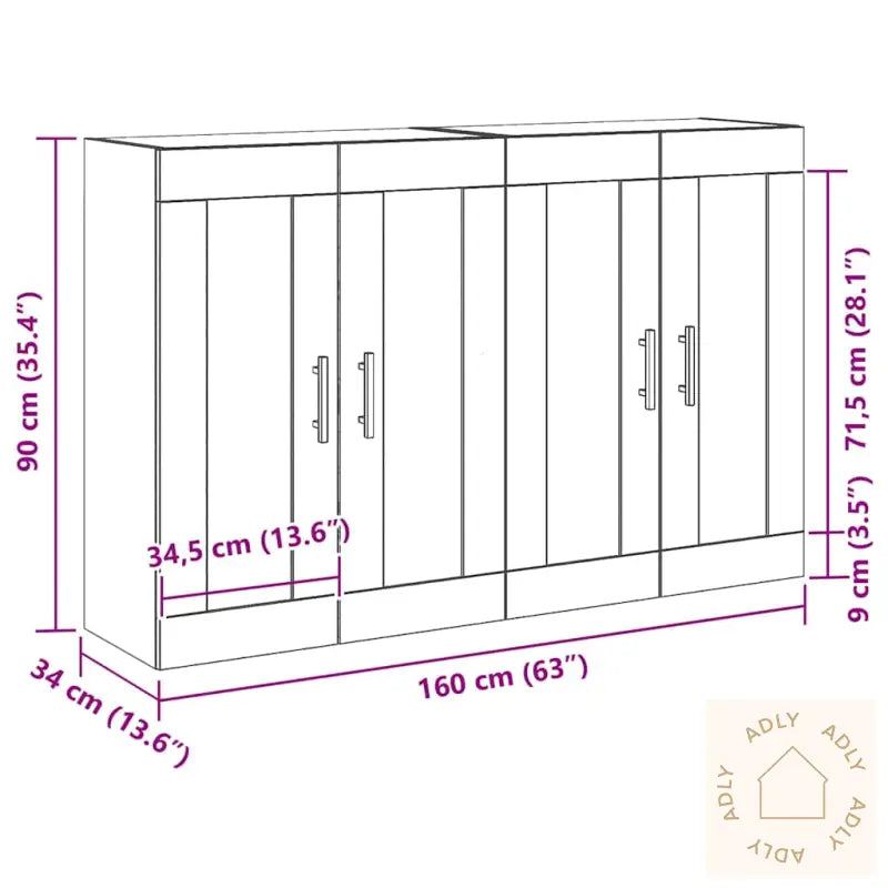 Vegghengte Skap 2 Stk Svart Eik Konstruert Tre