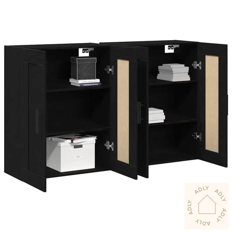 Vegghengte Skap 2 Stk Svart Eik Konstruert Tre