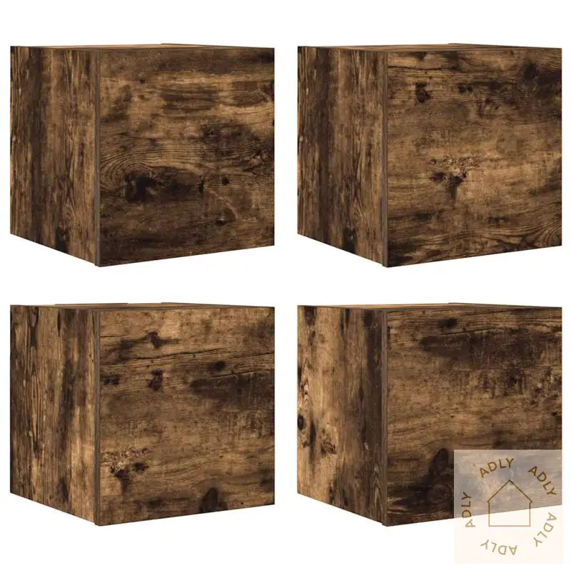 Vegghengte Tv-Benker 4 Stk Røkt Eik 30,5X30X30 Cm