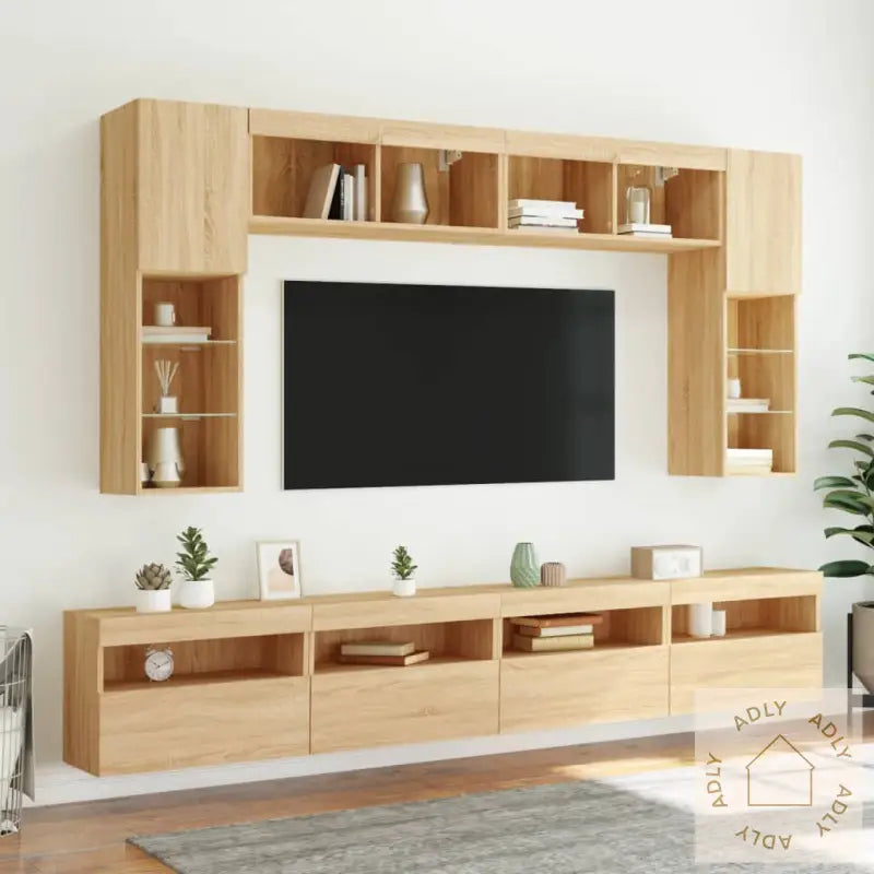 Vegghengte Tv-Benker Med Led 8 Stk Sonoma Eik