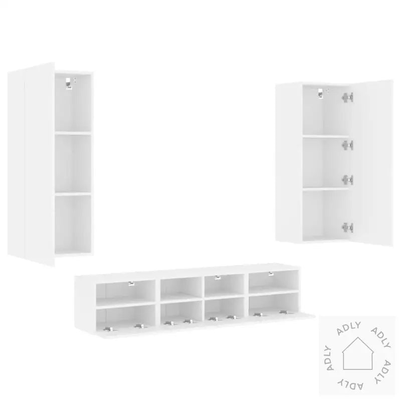 Vegghengte Tv-Enheter 5 Deler Hvit Konstruert Tre