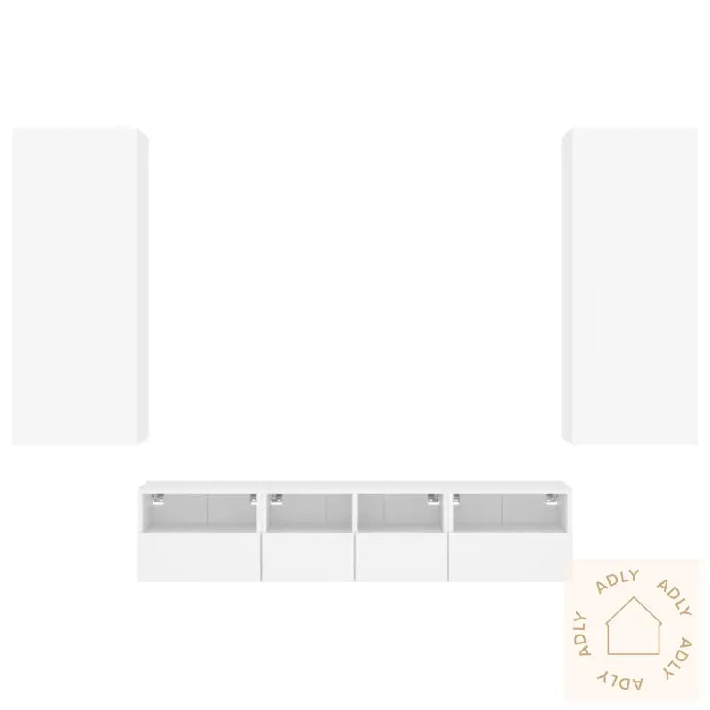 Vegghengte Tv-Enheter 5 Deler Hvit Konstruert Tre