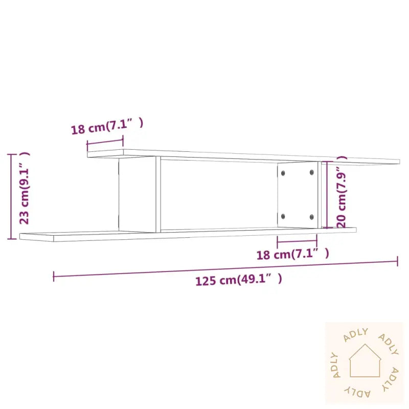 Veggmontert Tv-Hylle Brun Eik 125X18X23 Cm Konstruert Tre