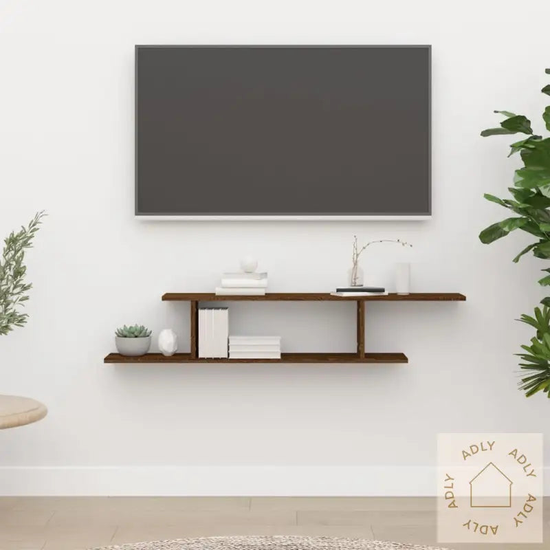 Veggmontert Tv-Hylle Brun Eik 125X18X23 Cm Konstruert Tre