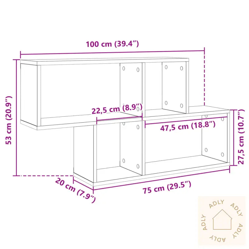 Vegghylle Brun Eik 100X20X53 Cm Konstruert Tre