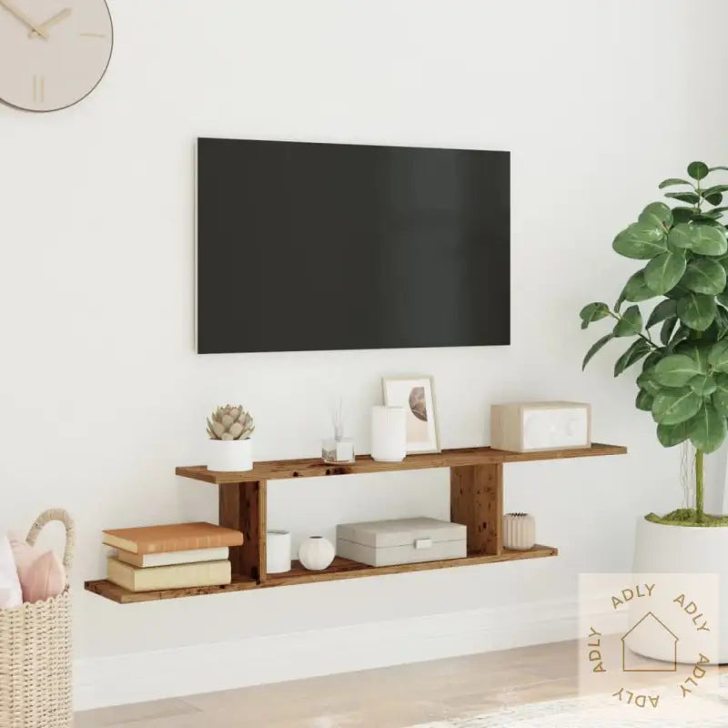 Veggmontert Tv-Hylle Gammelt Tre 125X18X23 Cm Konstruert Tre