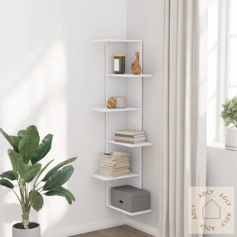 Veggmontert Hjørnehylle Hvit 36,5X36,5X140 Cm Sponplate