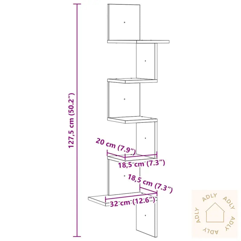 Veggmontert Hjørnehylle Hvit 32X32X127,5 Cm Konstruert Tre