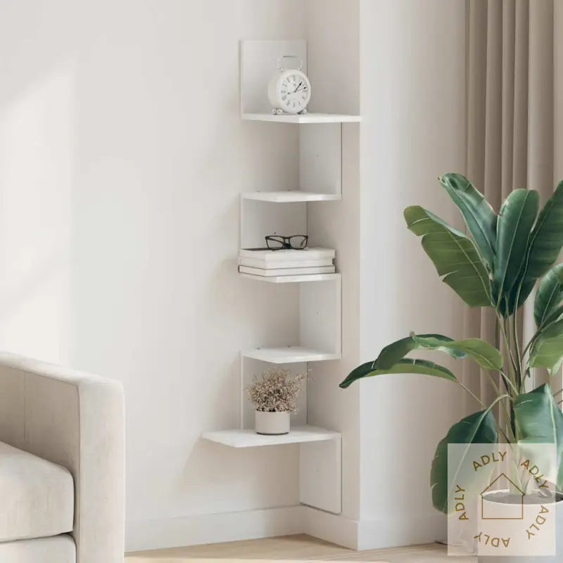 Veggmontert Hjørnehylle Hvit 32X32X127,5 Cm Konstruert Tre