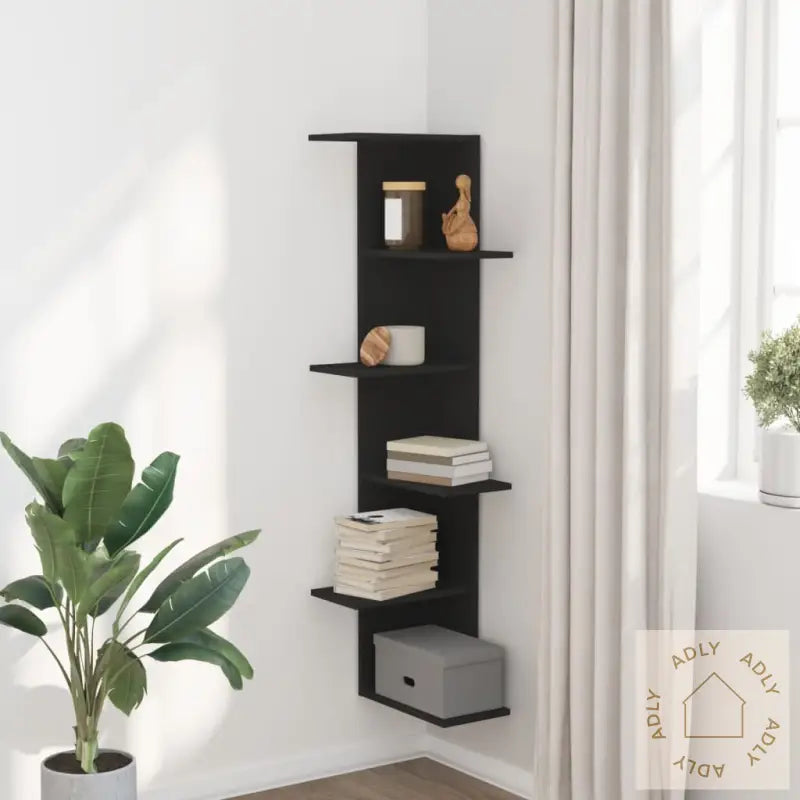 Veggmontert Hjørnehylle Svart 36,5X36,5X140 Cm Konstruert Tre
