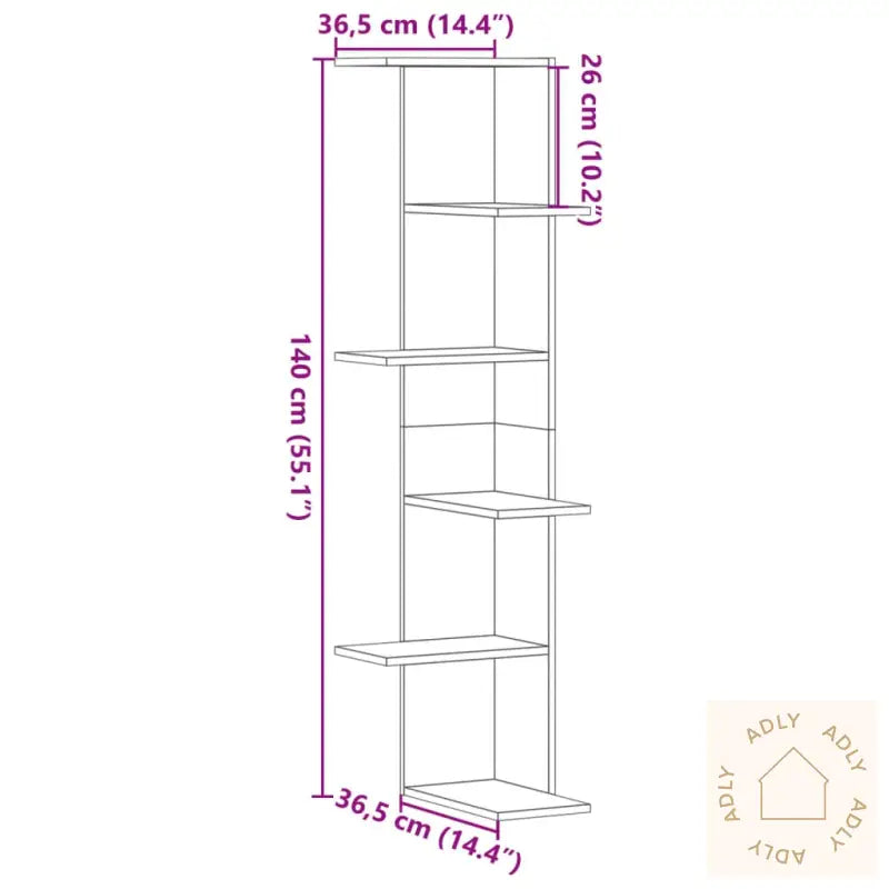 Veggmontert Hylle Artisan Eik 36,5X36,5X140 Cm Konstruert Tre