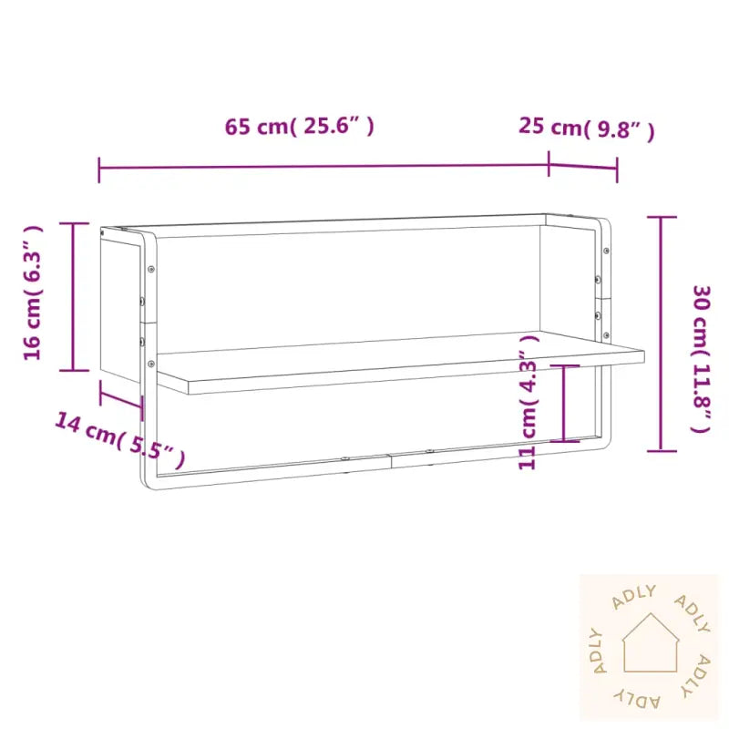 Vegghylle Med Stang Brun Eik 65X25X30 Cm