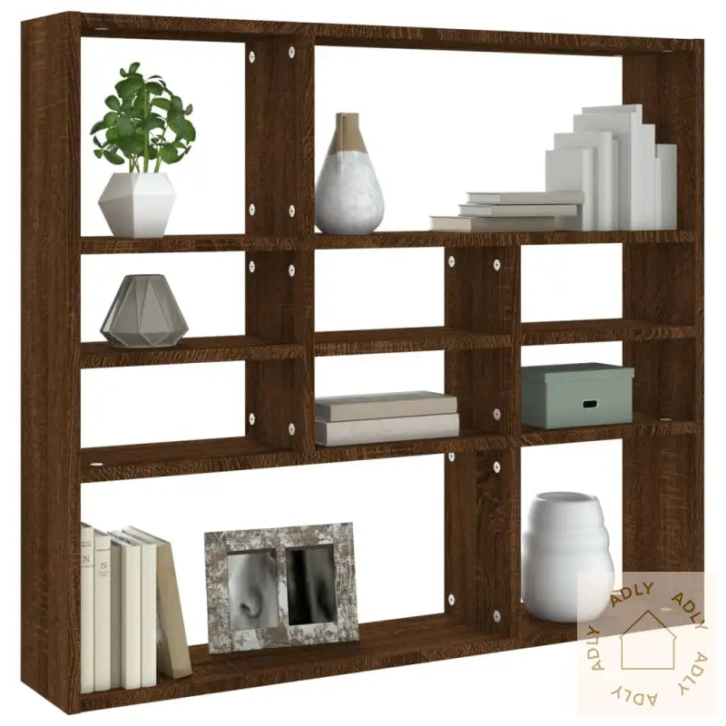 Vegghylle Brun Eik 90X16X78 Cm Konstruert Tre