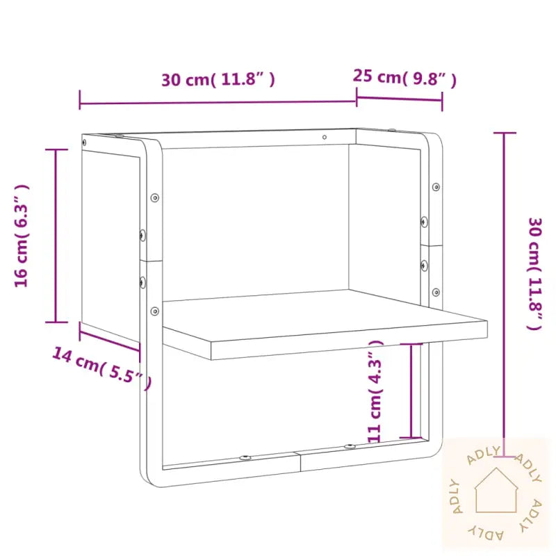 Vegghylle Med Stang Brun Eik 30X25X30 Cm