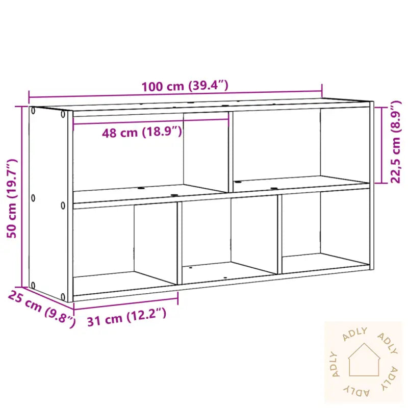 Vegghylle Brun Eik 100X25X50 Cm Konstruert Tre