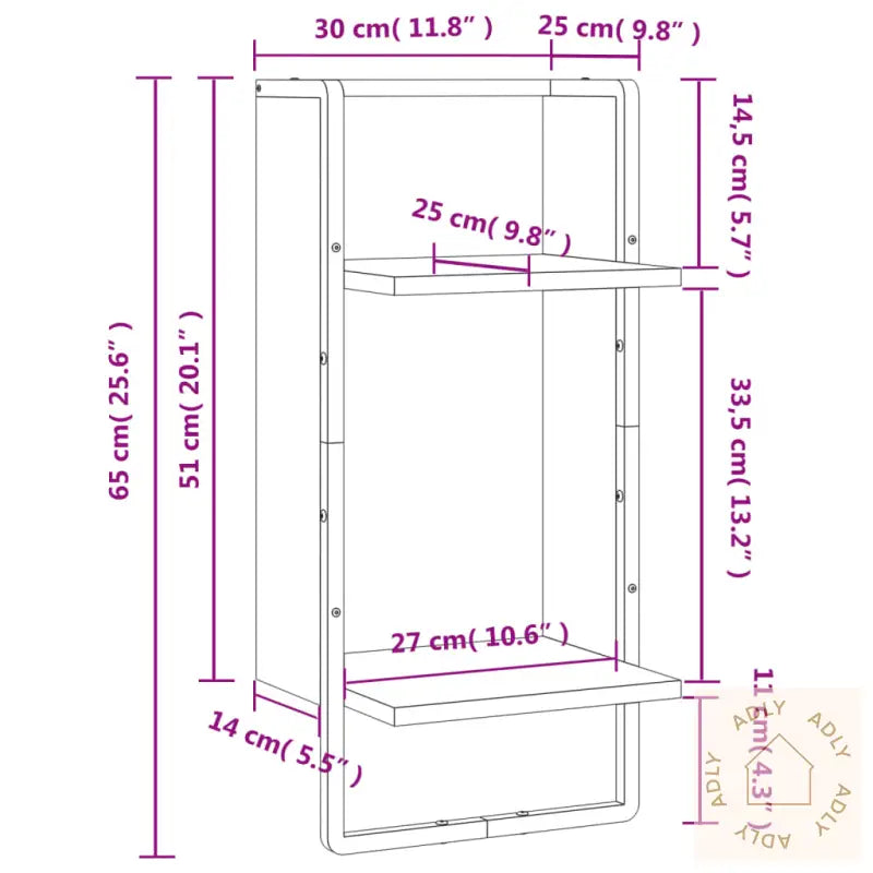 Vegghylle Med Stang Brun Eik 30X25X65 Cm