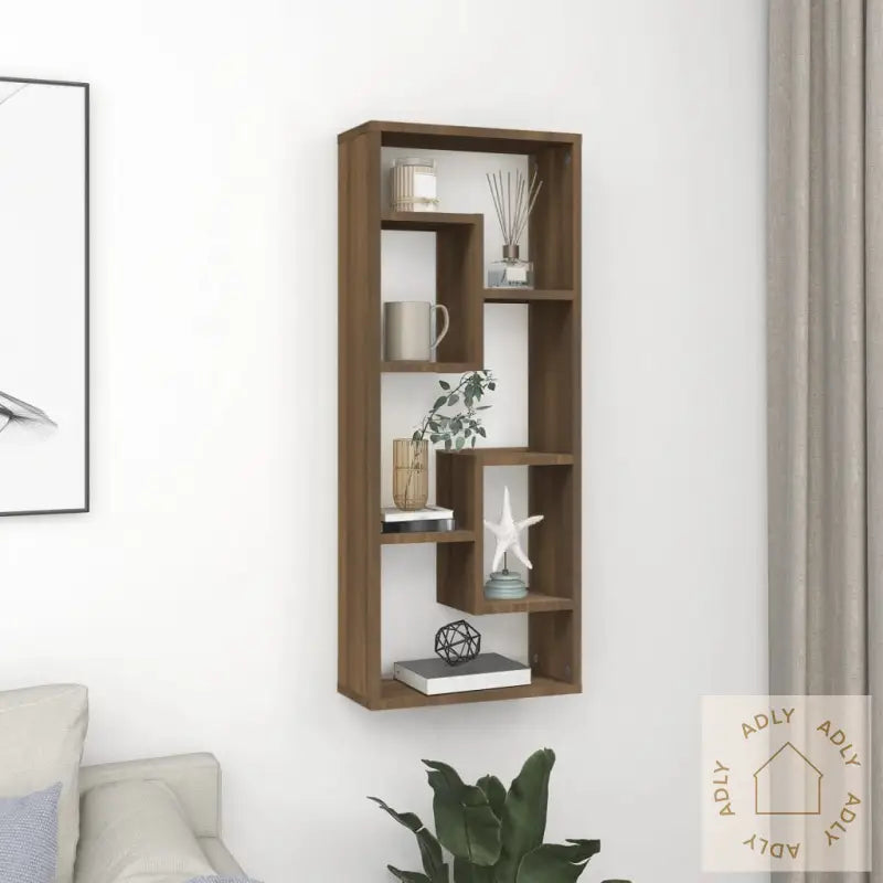 Vegghylle Brun Eik 36X16X90 Cm Konstruert Tre
