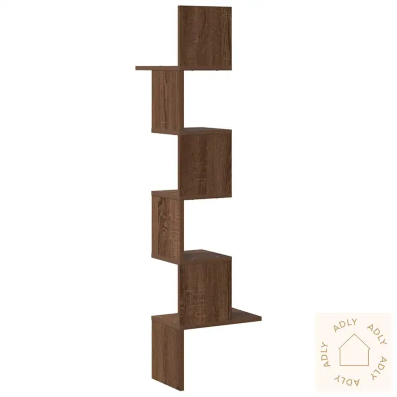 Veggmontert Hjørnehylle Brun Eik 32X32X127,5 Cm Konstruert Tre