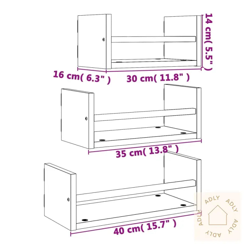 Vegghyllesett Med Stenger 3 Stk Brun Eik Konstruert Tre