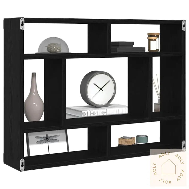 Vegghylle Svart Eik 75X16X55 Cm Konstruert Tre