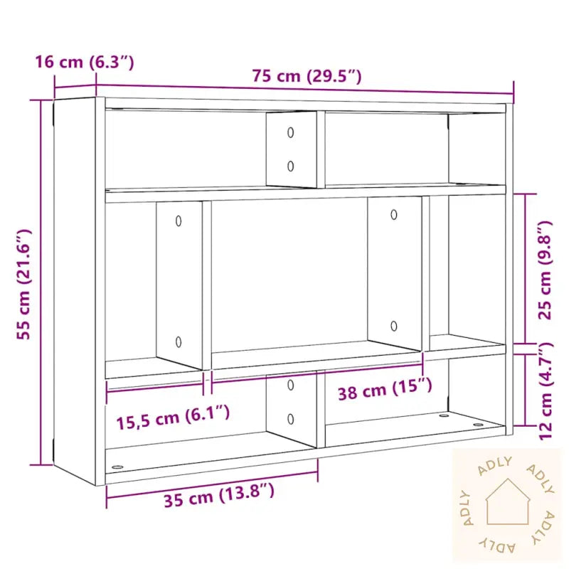 Vegghylle Svart Eik 75X16X55 Cm Konstruert Tre