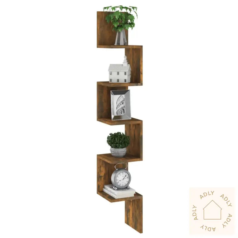 Veggmontert Hjørnehylle Røkt Eik 20X20X127,5 Cm Konstruert Tre