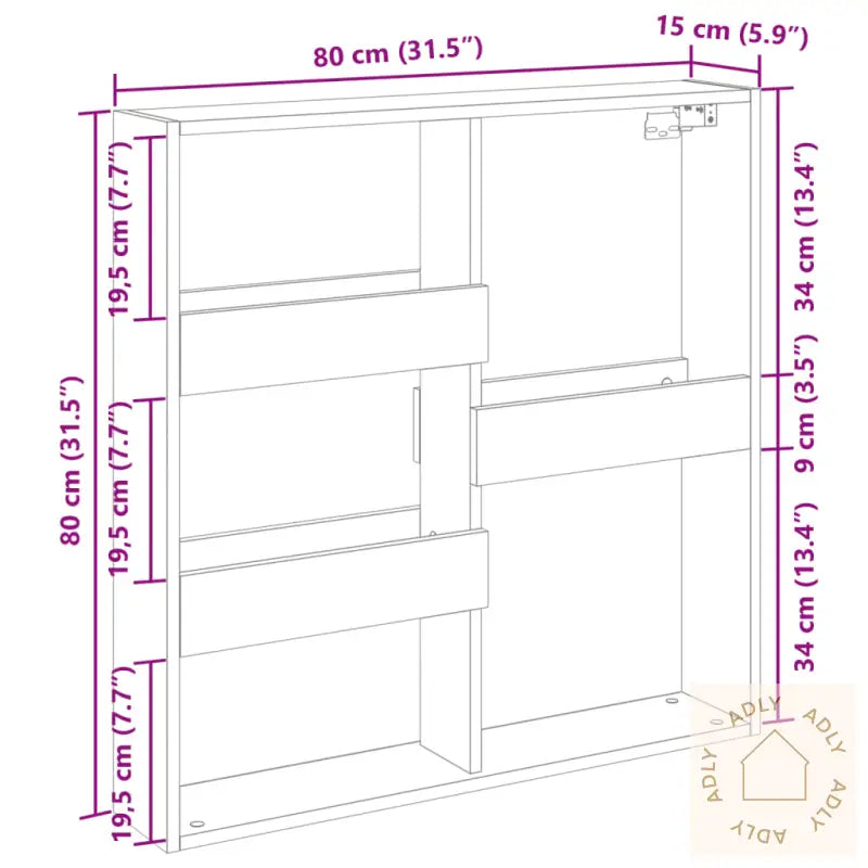 Veggskap Svart 80X15X80 Cm Konstruert Tre