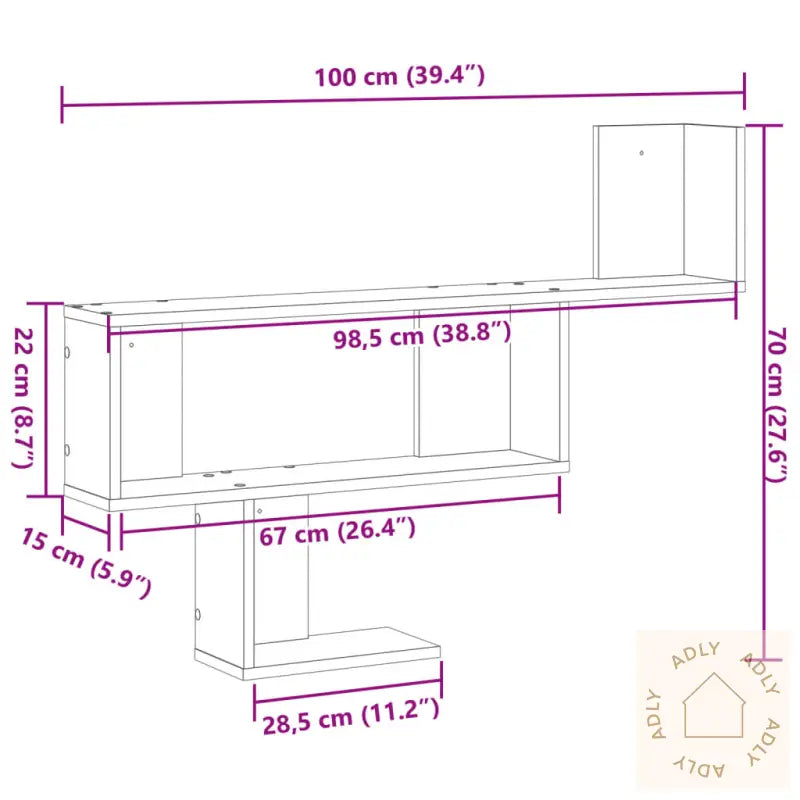 Vegghylle Svart 100X15X70 Cm Konstruert Tre