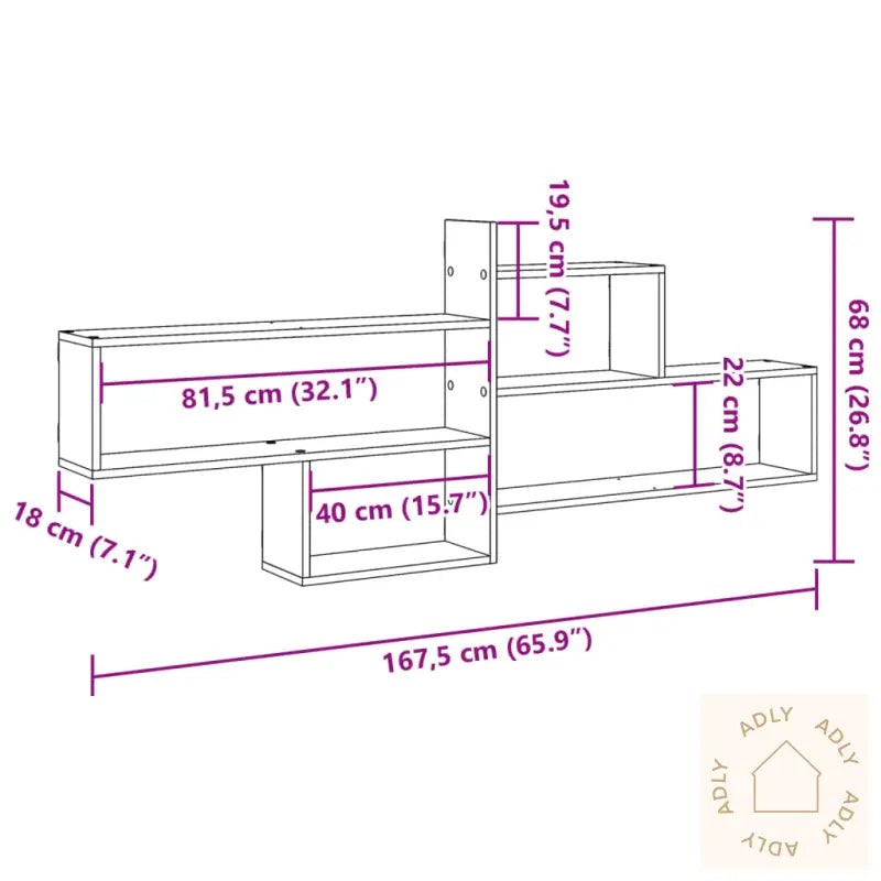 Vegghylle Hvit 167,5X18X68 Cm Konstruert Tre