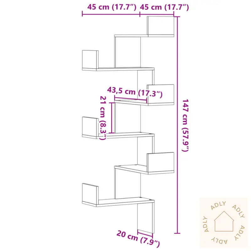 Veggmontert Hjørnehylle Artisan Eik 45X45X147 Cm Konstruert Tre