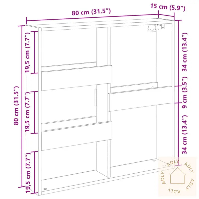 Veggskap Sonoma Eik 80X15X80 Cm Konstruert Tre