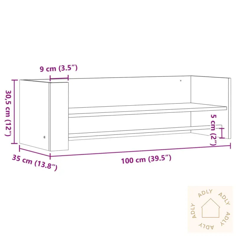 Vegghylle Grå Sonoma 100X35X30,5 Cm Konstruert Tre
