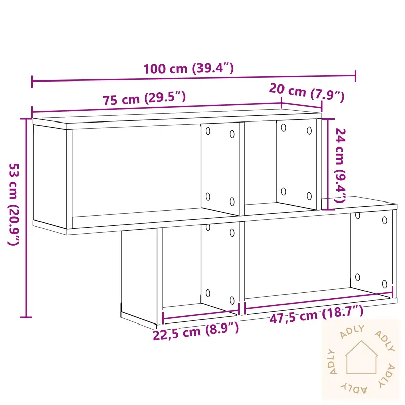 Vegghylle Svart Eik 100X20X53 Cm Ingeniørtre