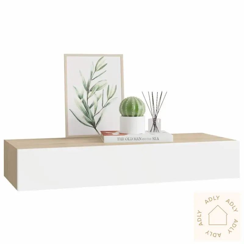 Veggmontert Skuffehylle Eik Og Hvit 60X23,5X10 Cm Mdf